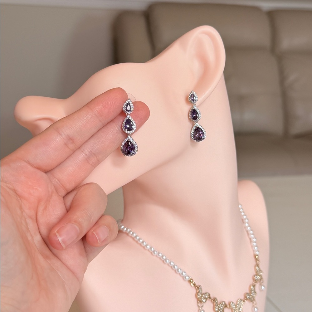 ⚜️ Elegant Purple Teardrop Drop Earrings - Women Jewelry - Picture 10 of 14